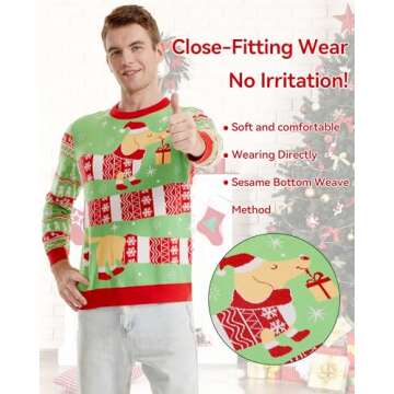 Runhit Ugly Christmas Sweater for Men and Women Crew Neck Funny Pullover for Xmas Holiday Party - Dachshund Dog