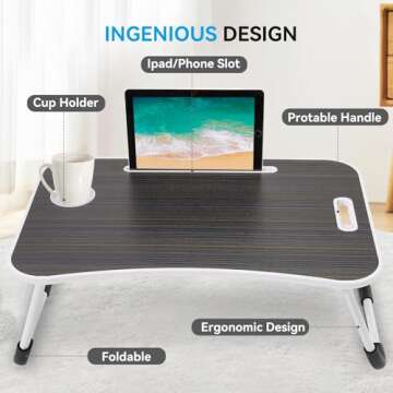 BUYIFY Folding Lap Desk, Ergonomic Portable Laptop Table