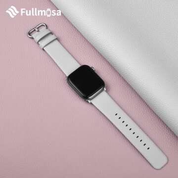 Fullmosa Leather Bands Compatible with Apple Watch 41mm 40mm 38mm 42mm 44mm 45mm 46mm 49mm Women Band Strap for iWatch Ultra 2/Ultra/10/9/8/7/6/5/4/3/2/1/SE2/SE, 42mm 41mm 40mm 38mm White