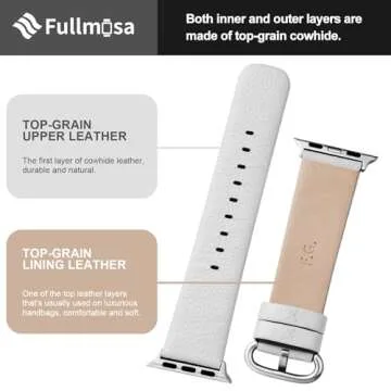 Fullmosa Leather Bands Compatible with Apple Watch 41mm 40mm 38mm 42mm 44mm 45mm 46mm 49mm Women Band Strap for iWatch Ultra 2/Ultra/10/9/8/7/6/5/4/3/2/1/SE2/SE, 42mm 41mm 40mm 38mm White