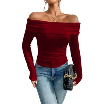 LQI Women's Sexy Off Shoulder Tops Long Sleeve Y2K Tops Slim Fit Blouse Going Out Nightout Crop Tops...