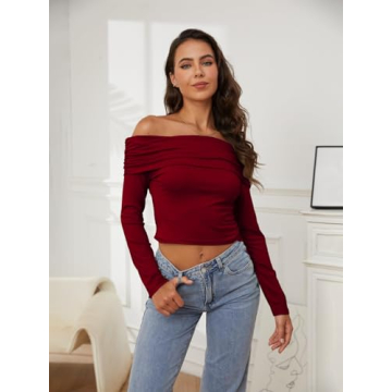 LQI Women's Off Shoulder Long Sleeve Y2K Top for Stylish Nights