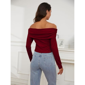 LQI Women's Off Shoulder Long Sleeve Y2K Top for Stylish Nights
