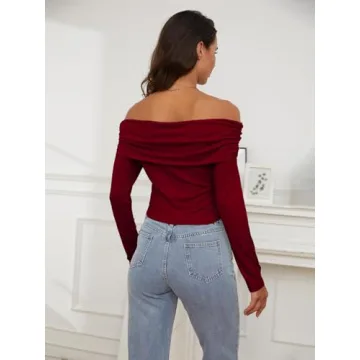 LQI Women's Off Shoulder Long Sleeve Y2K Top for Stylish Nights