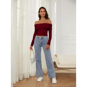 LQI Women's Off Shoulder Long Sleeve Y2K Top for Stylish Nights