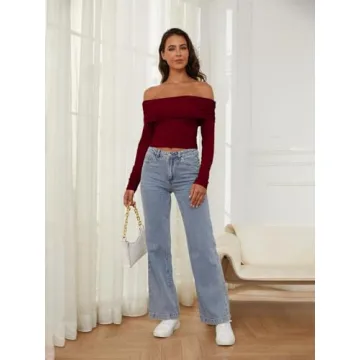 LQI Women's Off Shoulder Long Sleeve Y2K Top for Stylish Nights