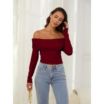 LQI Women's Off Shoulder Long Sleeve Y2K Top for Stylish Nights