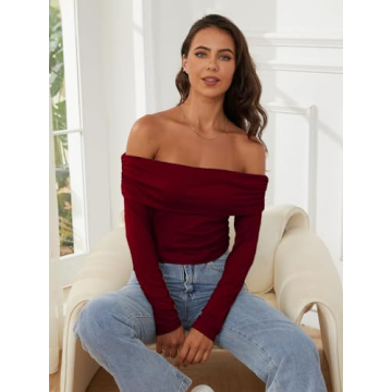 LQI Women's Off Shoulder Long Sleeve Y2K Top for Stylish Nights