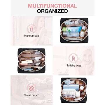 BAGSMART Small Makeup Bag, Travel Cosmetic Bag Make Up Pouch Small Travel Zipper Pouch,Water-resistant Toiletry Bag,Makeup Organizer Bag for Women,Black