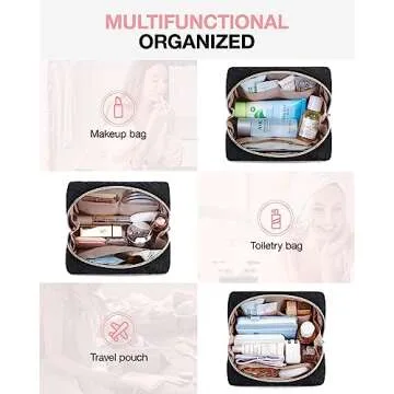 BAGSMART Small Makeup Bag, Travel Cosmetic Bag Make Up Pouch Small Travel Zipper Pouch,Water-resistant Toiletry Bag,Makeup Organizer Bag for Women,Black