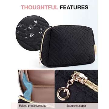 BAGSMART Small Makeup Bag, Travel Cosmetic Bag Make Up Pouch Small Travel Zipper Pouch,Water-resistant Toiletry Bag,Makeup Organizer Bag for Women,Black