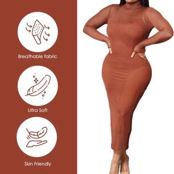 Fierce Fashion The Long Sleeve Bodycon Dress, Sexy Dress for Date Night, Sleek and Snug-Fit Outfit for Women (US, Alpha, Large, Regular, Regular, Brown)