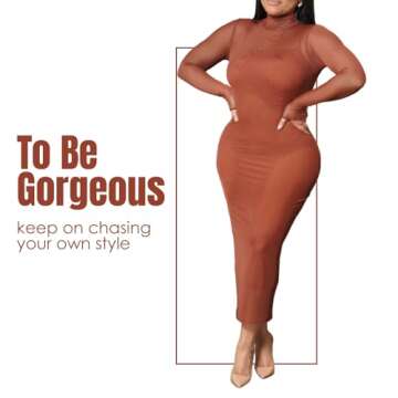 Fierce Fashion The Long Sleeve Bodycon Dress, Sexy Dress for Date Night, Sleek and Snug-Fit Outfit for Women (US, Alpha, Large, Regular, Regular, Brown)
