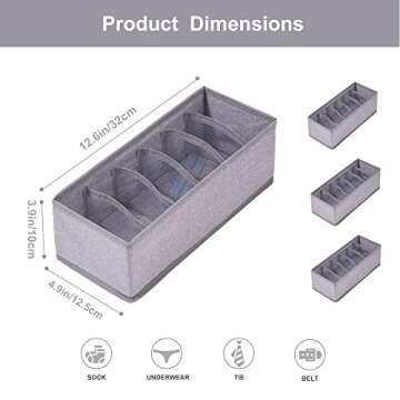Qozary 3 Pack Sock Underwear Drawer Organizer Dividers, Collapsible Cabinet Closet Storage Boxes for...