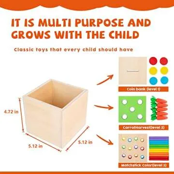 Montessori Toys for 1+ Year Old Baby Gifts,Play Kit Box Includes Carrot Harvest Games,Infant Coin Box,Fine Motor Skills Toys and Object Permanence Box,Montessori Toys for Babies 6-12 Month(4-in-1)