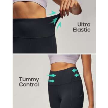 IUGA Leggings with Pockets for Women High Waisted Yoga Pants Women Leggings for Women Tummy Control Workout Compression Leggings Black