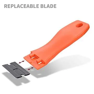 EHDIS 1.5" Plastic Razor Scraper Tool with 10pcs Double Edged Blades for Adhesive Remover,Removing Labels Stickers Decals Taping on Glass Windows(Orange)