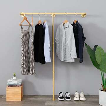 WJJAYY Industrial Pipe Clothes Rack, Heavy Duty Wall Mounted Black Iron Garment Bar,Retail Display R...
