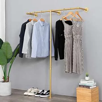 WJJAYY Industrial Pipe Clothes Rack, Heavy Duty Wall Mounted Black Iron Garment Bar,Retail Display Rack Closet Storage Clothes Organizer (47.2, Gold)