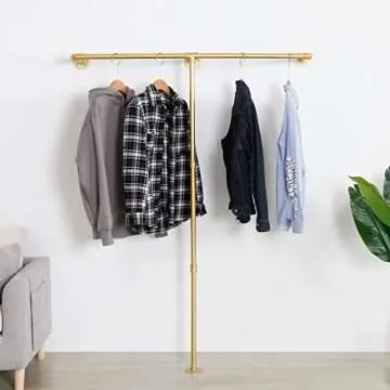 WJJAYY Industrial Pipe Clothes Rack, Heavy Duty Wall Mounted Black Iron Garment Bar,Retail Display Rack Closet Storage Clothes Organizer (47.2, Gold)