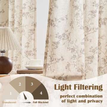 Lazzzy Linen Floral Curtains - Rustic Light Filtering Drapes