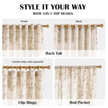 Lazzzy Linen Floral Curtains - Rustic Light Filtering Drapes