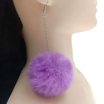 Trendy Colorful Pom Pom Earrings for Women in Purple