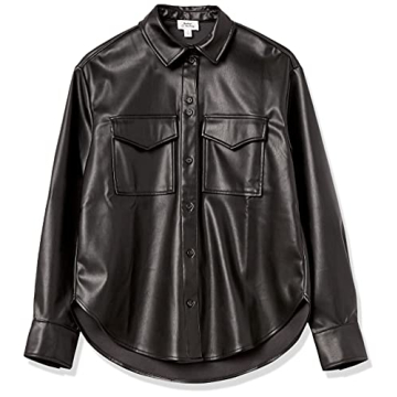 Faux Leather Long Shirt Jacket for Women - The Drop