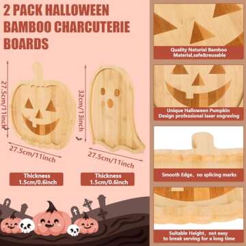 Whaline 2Pcs Halloween Charcuterie Board Pumpkin Ghost Serving Trays Bamboo Cheese Platter Tray Appe...