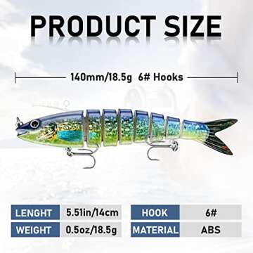 Keenjorika 3 Pack - 5.5-Inch Multi Jointed Lifelike Fishing Lures