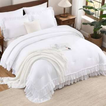 Andency White Ruffle Comforter Full Set for Elegant Bedrooms