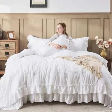 Andency White Ruffle Comforter Full Set for Elegant Bedrooms