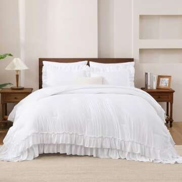 Andency White Ruffle Comforter Full Set for Elegant Bedrooms