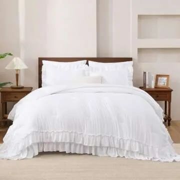 Andency White Ruffle Comforter Full Set for Elegant Bedrooms