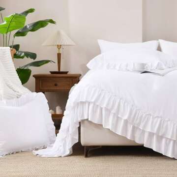 Andency White Ruffle Comforter Full Set for Elegant Bedrooms