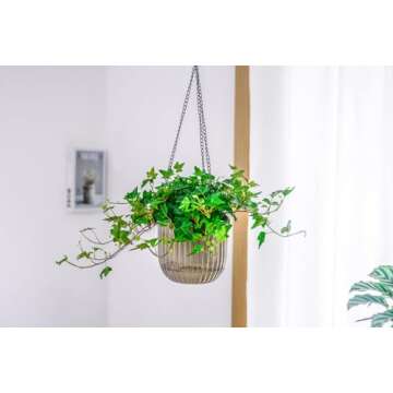 Melphoe 2 Pack Self Watering Hanging Planters Indoor Flower Pots, 6.5 Inch Outdoor Hanging Plant Pot Basket, Plant Hanger with 3Hooks Drainage Holes for Garden Home (Gray + White)