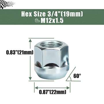 glorider M12x1.5 Lug Nuts, 20Pcs M12-1.5 Open End Aftermarket Wheel LugNuts 19mm Hex 21mm Height Conical fit for Escape Tacoma Camry Trailblazer Odyssey Civic Accord CRV Element HRV Avalon Focus