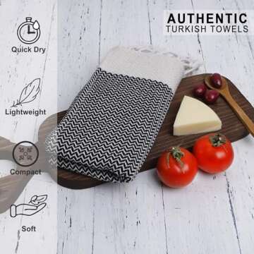 Evelynen Decorative Hand Towels for Bathroom Set of 4 (16" x 32") Boho Turkish Hand Towels with Hanging Loops for Face, Hair, Gym, Guest, Tea, Dish, Kitchen and Bath (Black)