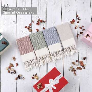 Evelynen Decorative Hand Towels for Bathroom Set of 4 (16" x 32") Boho Turkish Hand Towels with Hanging Loops for Face, Hair, Gym, Guest, Tea, Dish, Kitchen and Bath (Black)