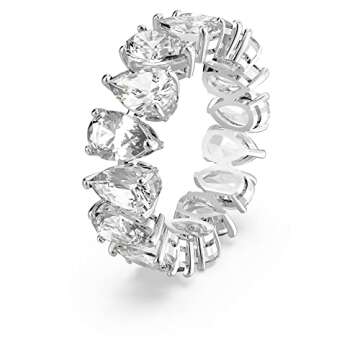 Swarovski Pear Vittore Ring, Ring with Pear-Shaped White Crystal Stones on a Rhodium Plated Setting,...