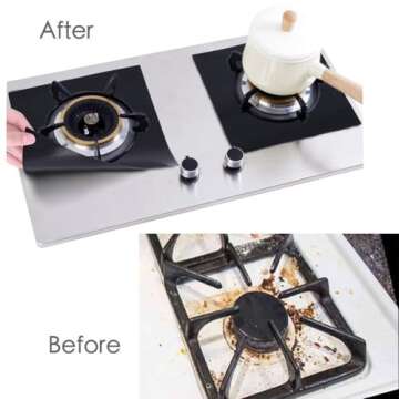 Stove Burner Covers - Gas Stove Protectors Black 0.2mm Double Thickness, Reusable, Non-Stick, Fast Clean Liners for Kitchen/Cooking. Stove top Covers Gas Burners Size 10.6" x 10.6" BPA Free(8 Packs)