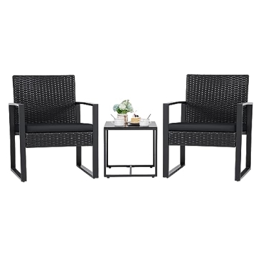 Flamaker 3 Pieces Patio Set Outdoor Wicker Furniture Sets Modern Rattan Chair Conversation Sets with...