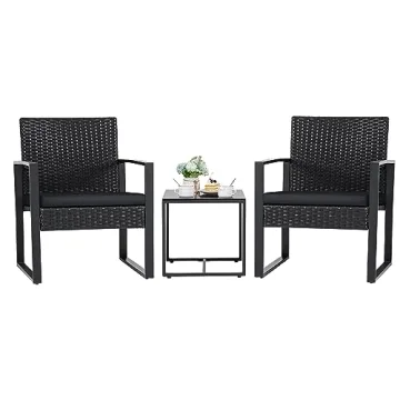 Flamaker 3 Pieces Patio Set Outdoor Wicker Furniture Sets Modern Rattan Chair Conversation Sets with...