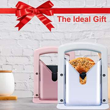 Slyce - Bagel Slicer, Bagel Cutter with Safety Shield and Safe Grip, Bagel Holder for Cutting Large and Small Bagels, Stainless Steel Blade (Pink)