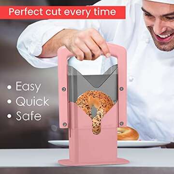 Slyce - Bagel Slicer, Bagel Cutter with Safety Shield and Safe Grip, Bagel Holder for Cutting Large and Small Bagels, Stainless Steel Blade (Pink)