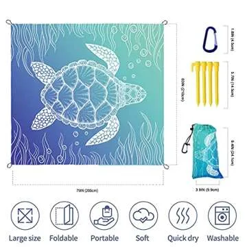 Beach Blanket, Waterproof Sandproof Beach Mat Oversized 79 X 83 Inch for 4-6 Adults, Lightweight Picnic Blanket, Portable Picnic Mat for Outdoor Travel Camping Hiking with 4 Stakes & 4 Corner Pocket