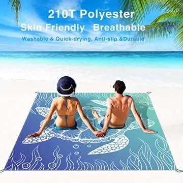 Beach Blanket, Waterproof Sandproof Beach Mat Oversized 79 X 83 Inch for 4-6 Adults, Lightweight Picnic Blanket, Portable Picnic Mat for Outdoor Travel Camping Hiking with 4 Stakes & 4 Corner Pocket