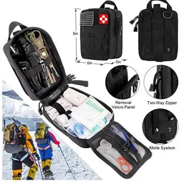 Emergency Survival Kit First Aid Kit, 121Pcs Tactical Gear Camping Gear Emergency Supplies with MOLLE Pouch, Stocking Stuffers for Men Camping Hiking Hunting Outdoor Adventure