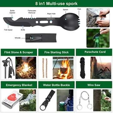 Emergency Survival Kit First Aid Kit, 121Pcs Tactical Gear Camping Gear Emergency Supplies with MOLLE Pouch, Stocking Stuffers for Men Camping Hiking Hunting Outdoor Adventure