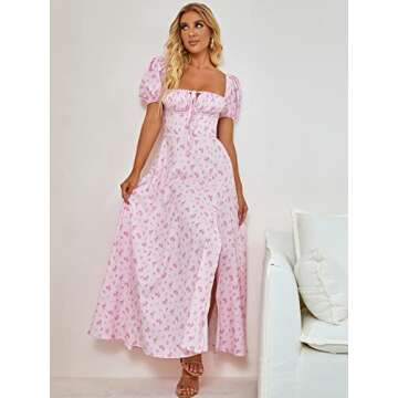 Elegant Women's Summer Puff Sleeve Floral Maxi Dress